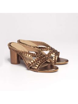 NIDHI BHANDARI - Tan Open Toe Mid Faux Leather Heels