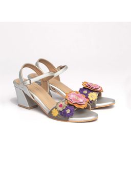 NIDHI BHANDARI - Silver Open Toe Embroidery Block Heels