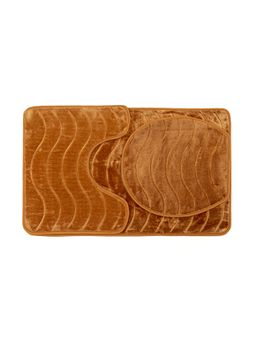 EZ Life - Luxe Waves Rashe Emboss 3 Piece Bathroom Mats Set (L 80 x W 50 cms) Gold Brown