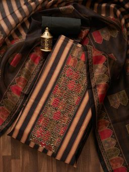 Koskii - Gold Thread Work Chanderi Designer Unstitched Salwar Suit (Set of 3) (Set of Three)