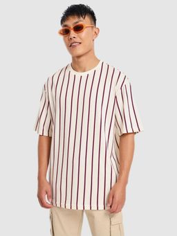 Bewakoof - Men's White Striped Oversized T-shirt