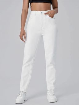 KOTTY - Womens High Rise Cotton Lycra Blend Slim Fit Solid Jeans White