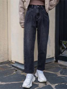KOTTY - Women High Rise Cotton Lycra Straight Length Regular Fit Solid Jeans Jade Black