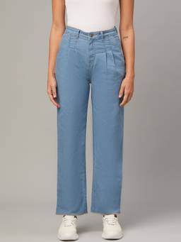 KOTTY - Womens High Rise Cotton Lycra Solid Jeans Sky Blue