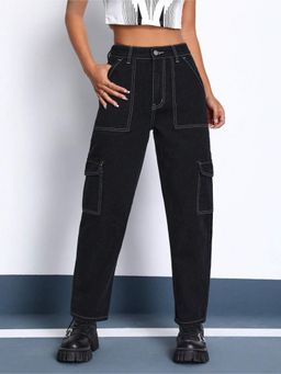 KOTTY - Womens Solid High Waist Cargo Jeans