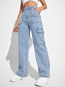 KOTTY - Women's Solid High Rise Cargo Jeans