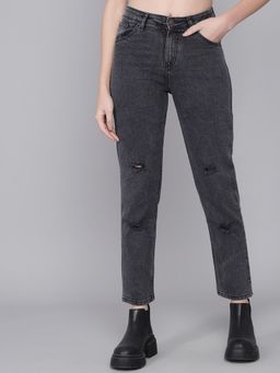 KOTTY - Women Mid Rise Cotton Lycra Grey Distress Jeans