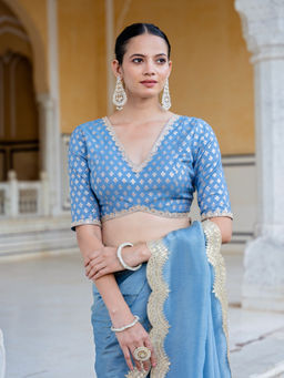 Kasya - Blue Jacquard Festive Stitched Blouse