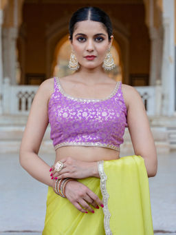 Kasya - Purple Jacquard Festive Sleeveless Stitched Blouse