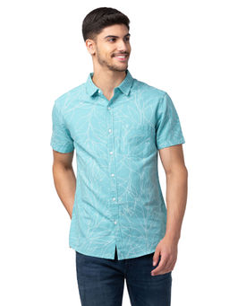 Spykar - Turquoise Half Sleeves Cotton Blend Shirt for Men