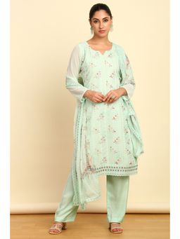 Soch - Womens Turquoise Blue Georgette Embroidered and Sequins Unstitched Dress Material (Set of 3)