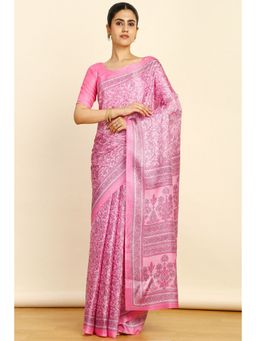 Soch - Womens Pink Art Silk Ethnic Motifs Saree with Unstitched Blouse