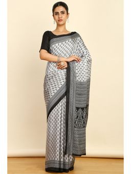 Soch - Womens Grey Art Silk Ethnic Motifs Saree with Unstitched Blouse