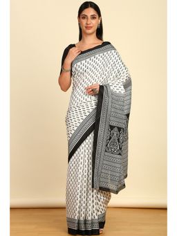 Soch - Womens White Art Silk Ethnic Motifs Saree with Unstitched Blouse