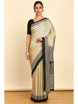 Soch - Womens Cream Art Silk Ethnic Motifs Saree with Unstitched Blouse