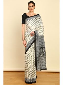 Soch - Womens Off White Art Silk Ethnic Motifs Saree with Unstitched Blouse