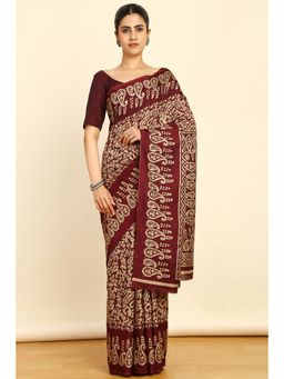 Soch - Womens Maroon Chiffon Paisley Print Saree with Unstitched Blouse
