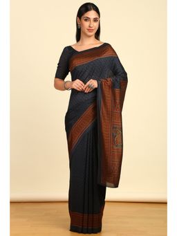 Soch - Womens Grey Art Silk Paisley Print Saree with Unstitched Blouse