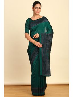 Soch - Womens Green Art Silk Paisley Print Saree with Unstitched Blouse