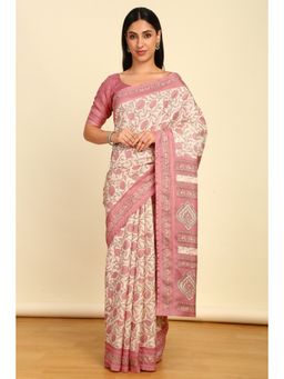 Soch - Womens Blush Pink Art Silk Floral Print Saree with Unstitched Blouse