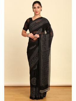 Soch - Womens Black Chiffon Polka Dots Saree with Unstitched Blouse