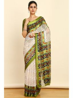 Soch - Womens Light Green Chiffon Bandhani Print Saree with Unstitched Blouse