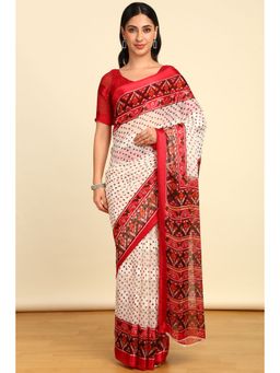 Soch - Womens Maroon Chiffon Bandhani Print Saree with Unstitched Blouse