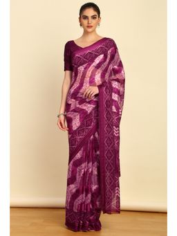 Soch - Womens Magenta Chiffon Abstract Print Saree with Unstitched Blouse