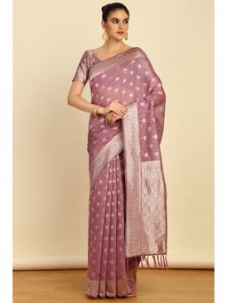 Soch - Womens Lavender Tussar Woven Design Saree with Unstitched Blouse