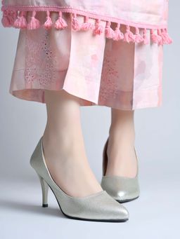 HVNLY by Shoetopia - Penny Gold Textured Stiletto Pumps for Women