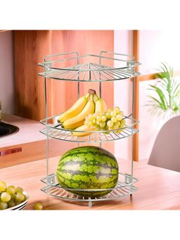 Kuber Industries - Silver Stainless Steel Multipurpose Storage Corner Stand