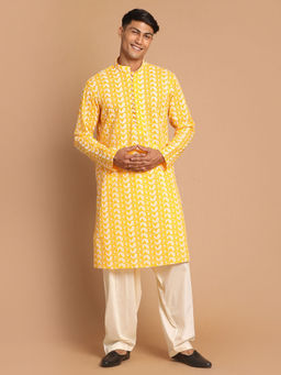 Vastramay - Mens Orange & Cream Pure Cotton Kurta & Patiala (Set of 2)