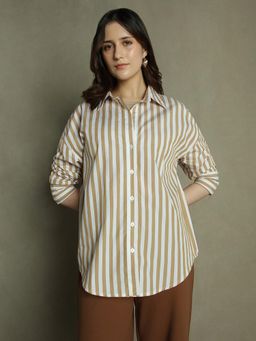 DL WOMAN - Khaki Striped Collared Cotton Shirt