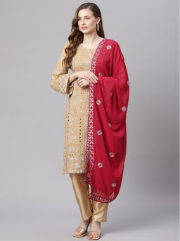 Readiprint - Georgette Beige Straight Style Unstitched Dress Material (Set of 3)