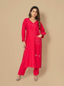 Autumnlane - Red Embellished Kurta and Pant (Set of 2)