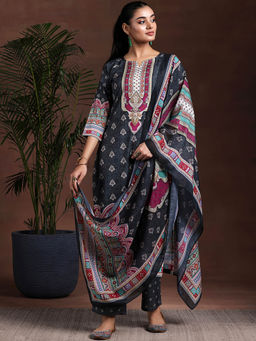Libas - Black Poly Crepe Printed Kurta Sets for Women