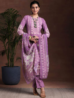 Libas - Purple Poly Crepe Printed Kurta Sets for Women