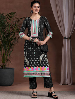 Libas - Black Poly Crepe Printed Kurta Sets for Women