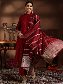 Libas - Maroon Cotton Blend Solid Kurta Sets for Women