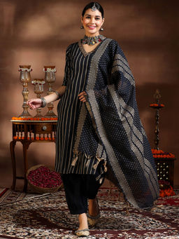Libas - Black Cotton Blend Woven Design Kurta Sets for Women