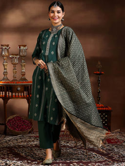 Libas - Green Cotton Blend Woven Design Kurta Sets for Women