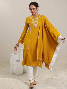 Libas - Mustard Wool Blend Yoke Design Kurta Sets for Women