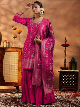 Libas - Pink Silk Blend Woven Design Kurta Sets for Women