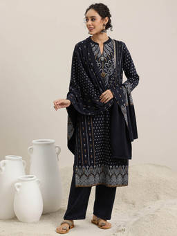 Libas - Blue Wool Blend Priinted Kurta Sets for Women