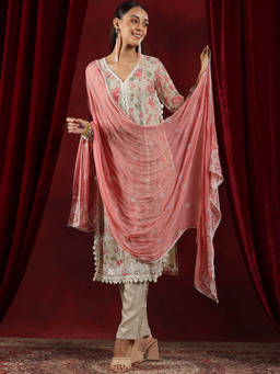 Libas Art - Pink Floral Kurta with Pant and Dupatta (Set of 3)