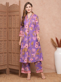 FASHOR - Purple Floral Kurta and Palazzo (Set of 2)