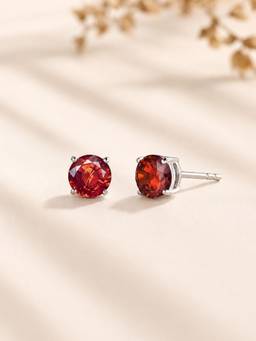 Ornate Jewels - 925 Silver 1 Carat Red Garnet Solitaire Stud Earring For Women & Girls