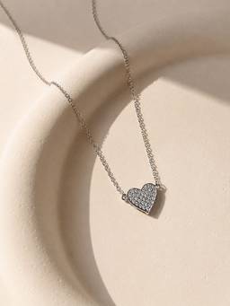 Ornate Jewels - 925 Silver American Diamond Heart Shape Solitaire Necklace For Women & Girls