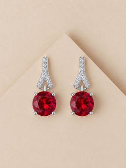 Ornate Jewels - 925 Silver Round Red Ruby Stud Earring for Women and Girls
