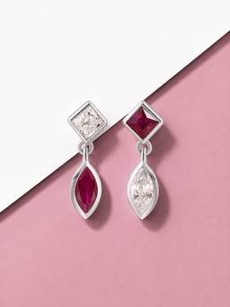 Ornate Jewels - 925 Silver Pear Red Ruby & American Diamond Dangle Earring for Women & Girls